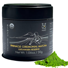 FKRO lata frontal del matcha Okumidori mostrando color y presentación