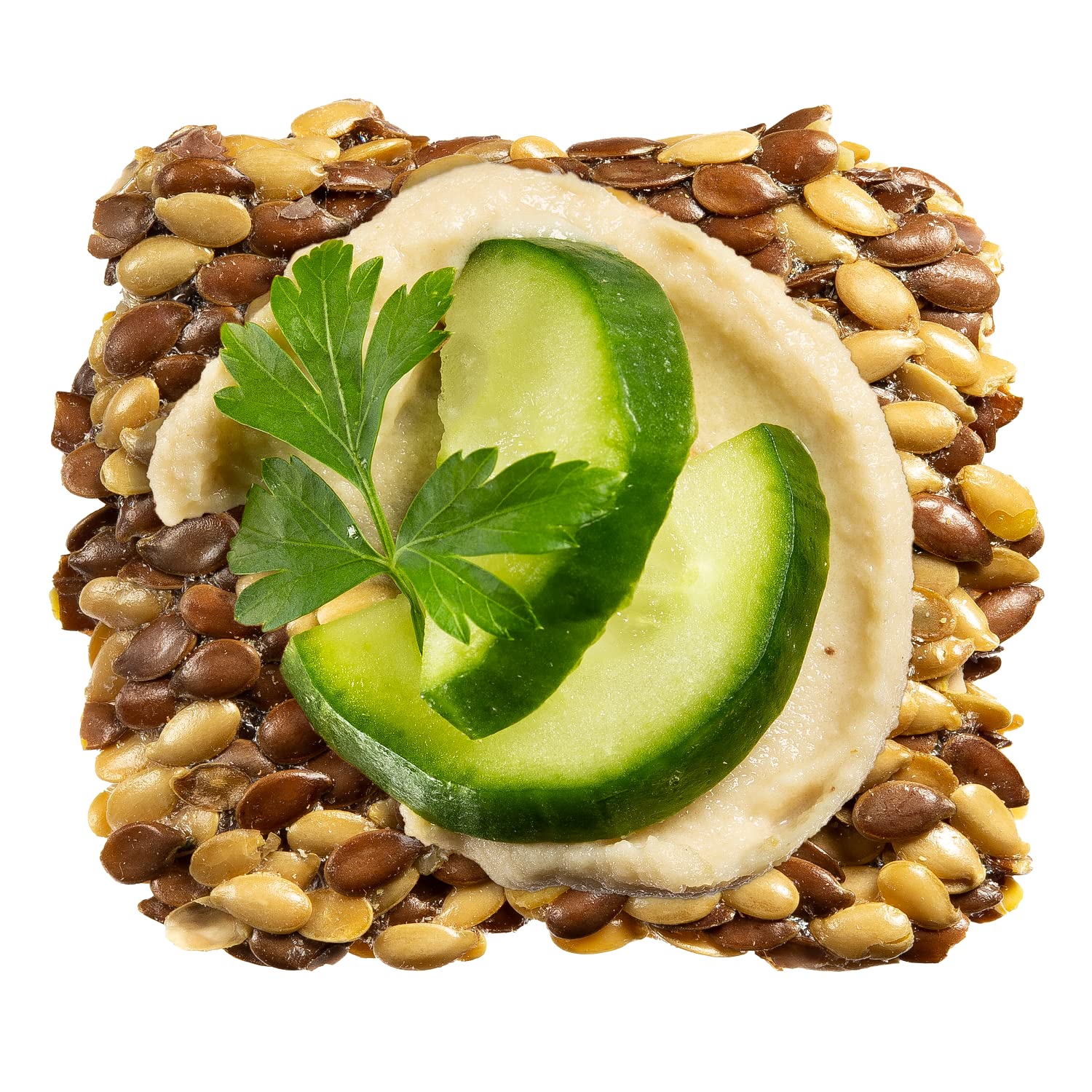 Flackers galletas con hummus beneficiando comidas saludables