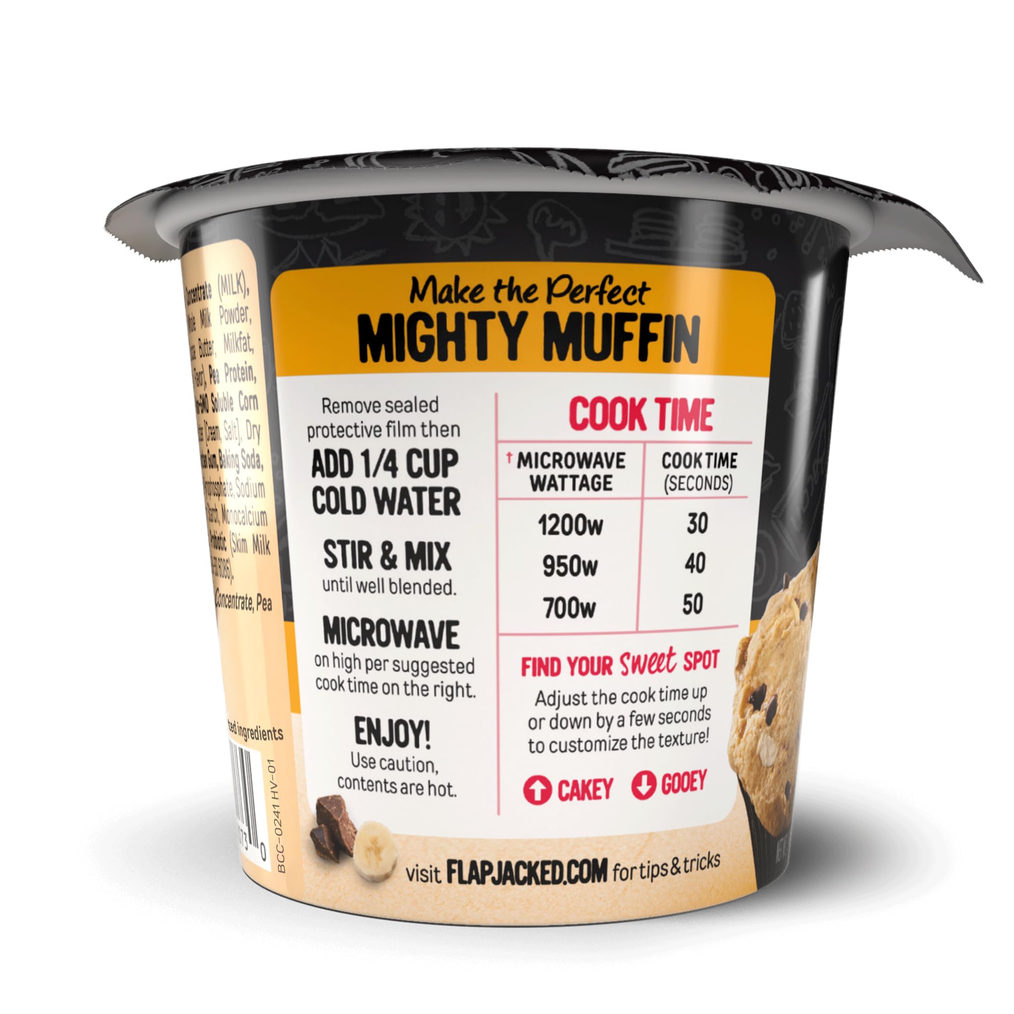 FlapJacked muffin en mano listo para comer, práctico y proteico