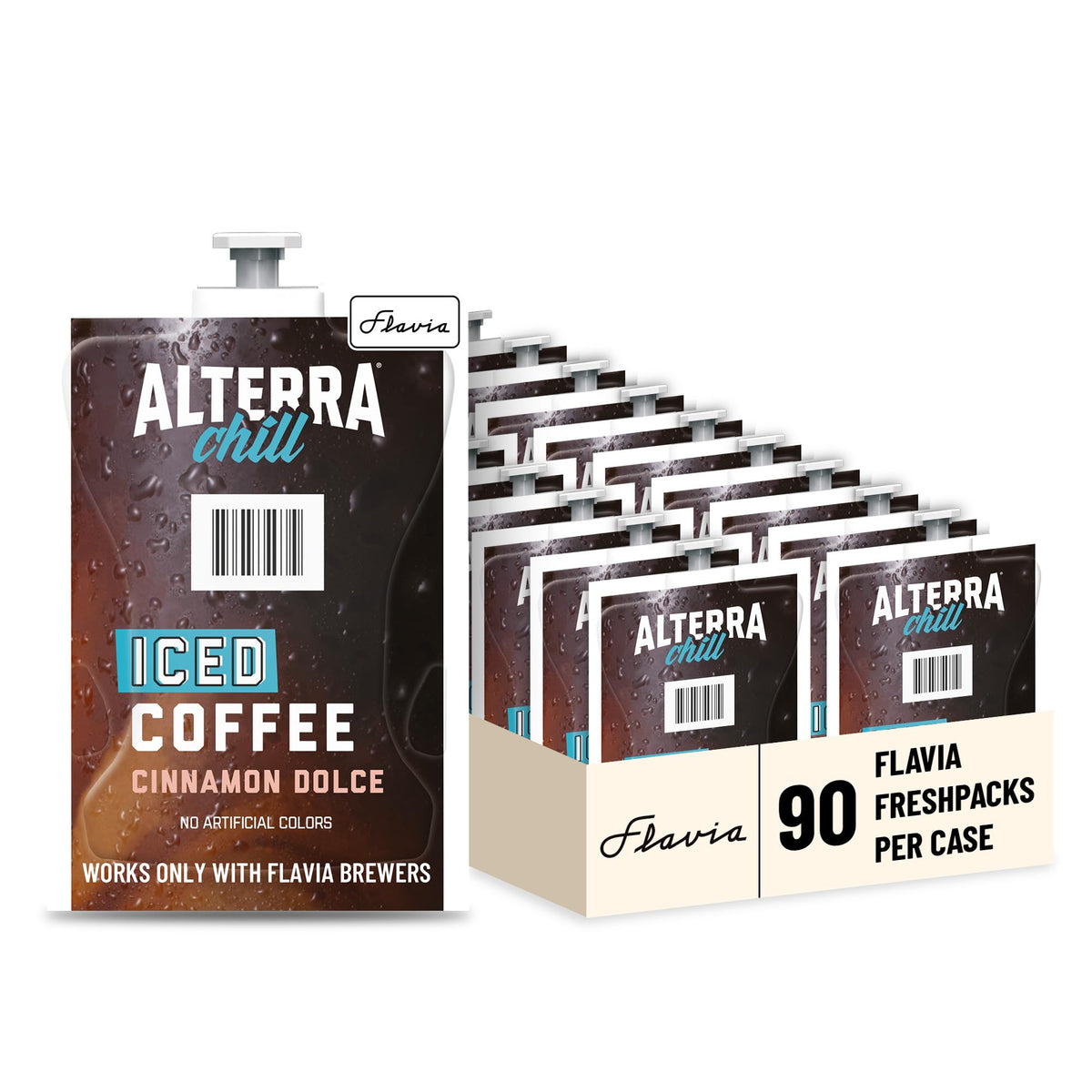 Flavia caja frontal mostrando 90 Freshpacks y conveniencia para oficinas