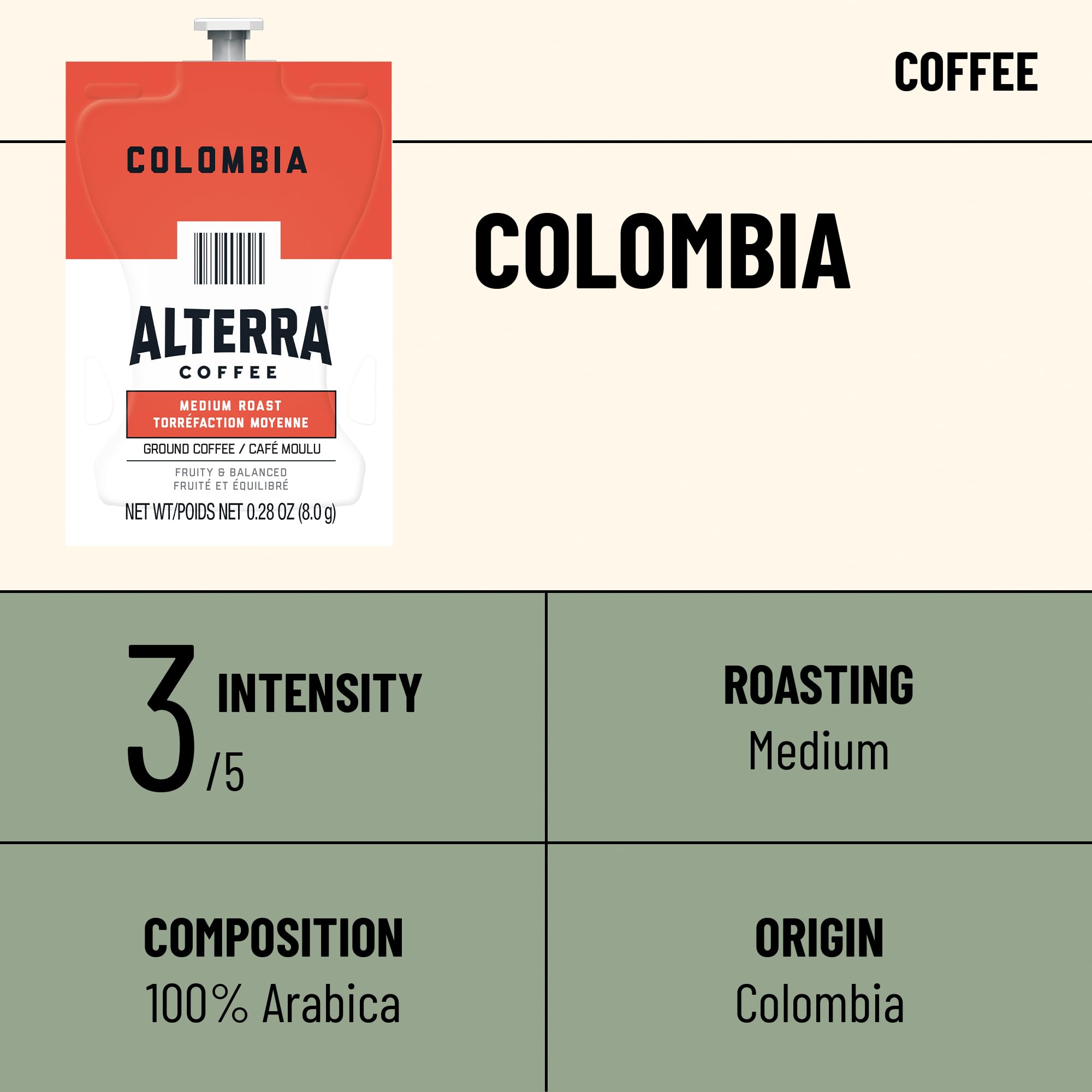 Primer plano del café molido Flavia Alterra, textura uniforme y aroma preservado