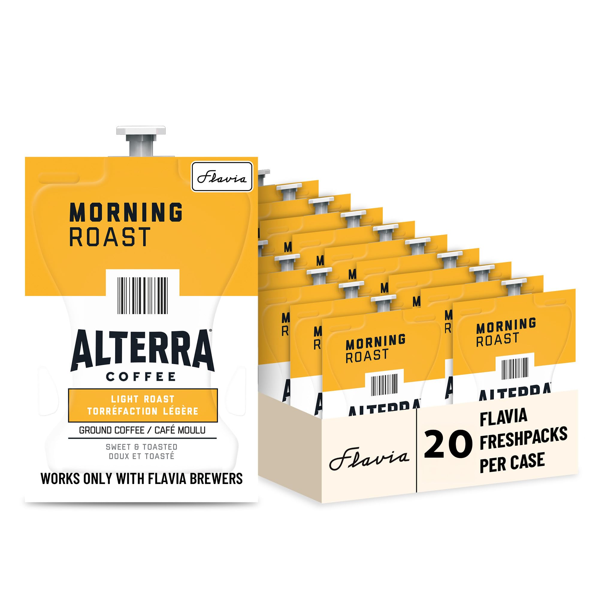 Flavia ALTERRA paquete frontal mostrando 20 Freshpacks y beneficios de frescura