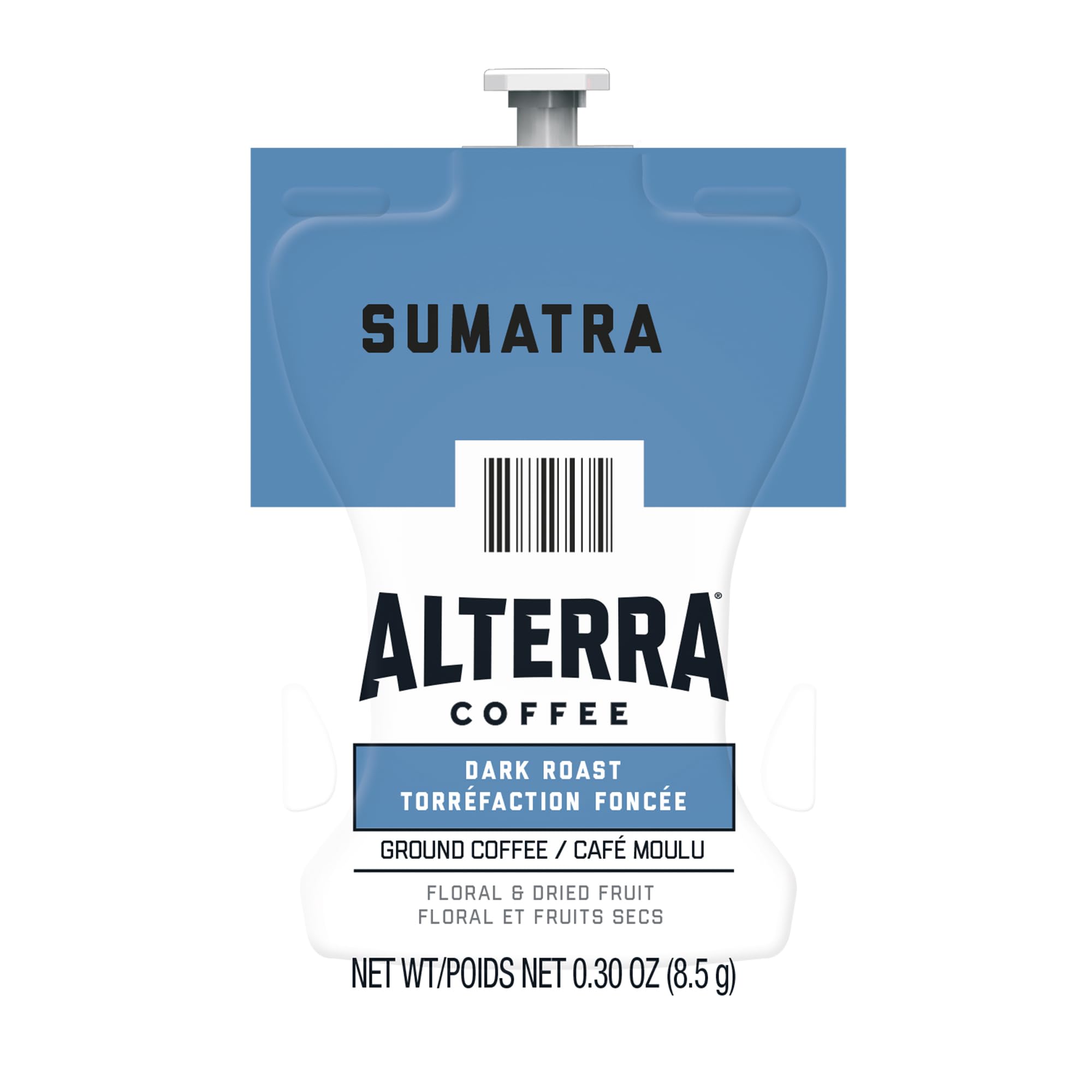 Flavia Alterra Roasters Sumatra empaquetado frontal mostrando diseño y sellado hermético