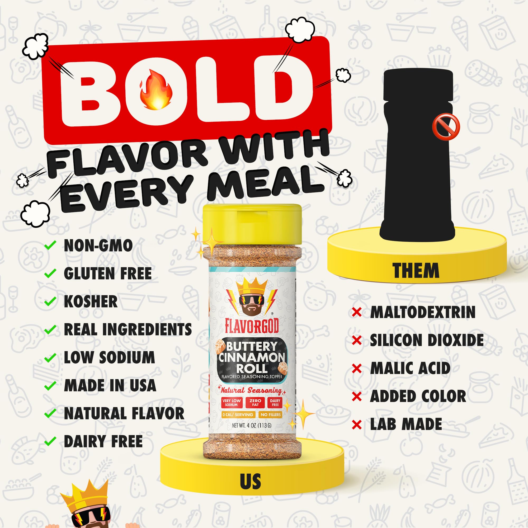Flavor God topper espolvoreado en avena caliente, añade sabor a rollo de canela
