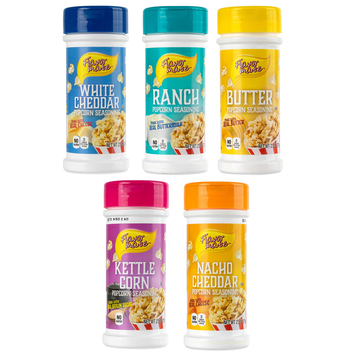 Flavor Mate envase frontal mostrando los cinco sabores y beneficio de variedad