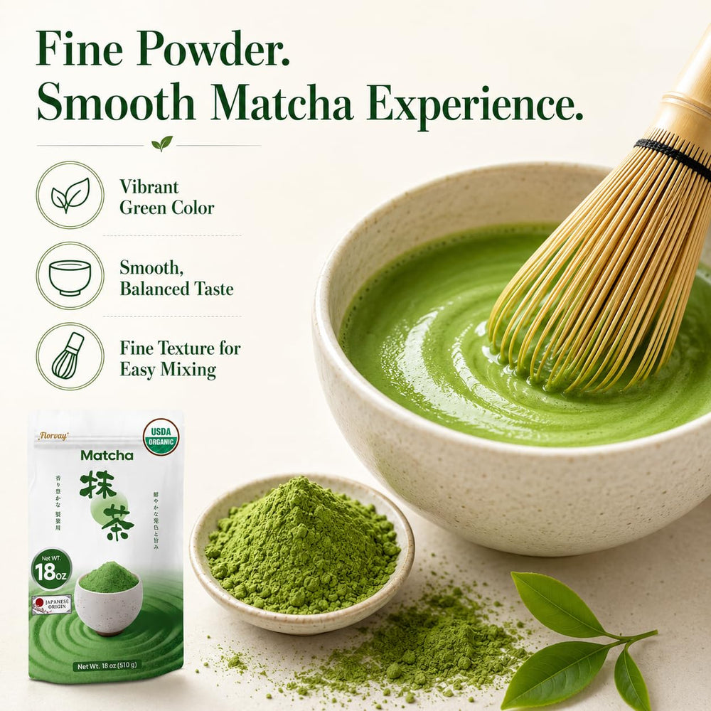 Florvay vaso de batido verde en mano, energía y sabor vegetal