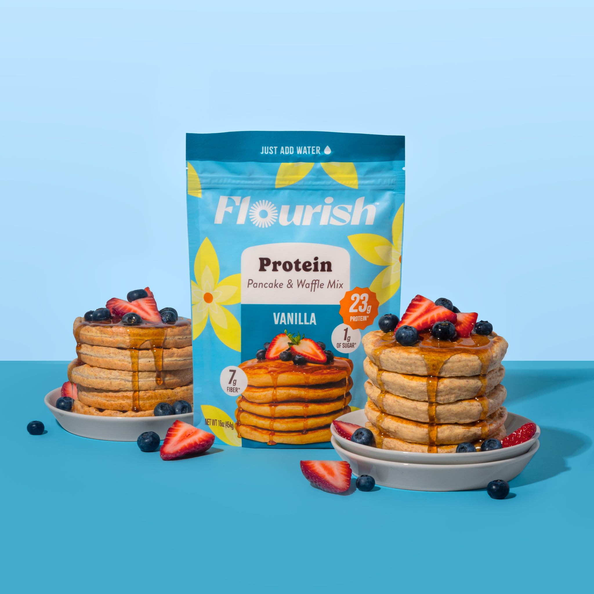 Flourish mesa de desayuno familiar con pancakes nutritivos y rápidos