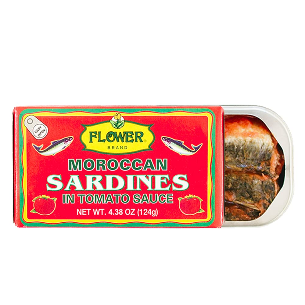 Flower sardinas lata frontal que muestra etiqueta y beneficios prácticos