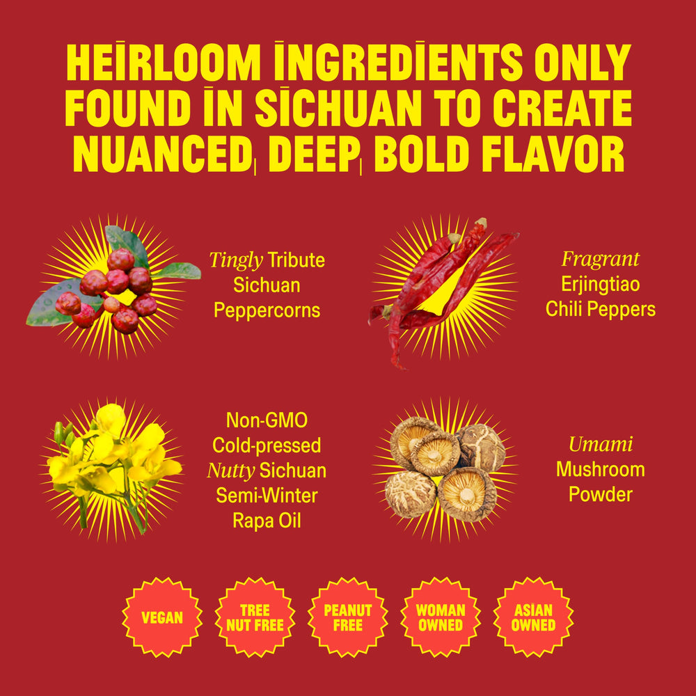 FLYBYJING Sweet + Spicy vertida sobre dumplings para agregar dulzor y acidez
