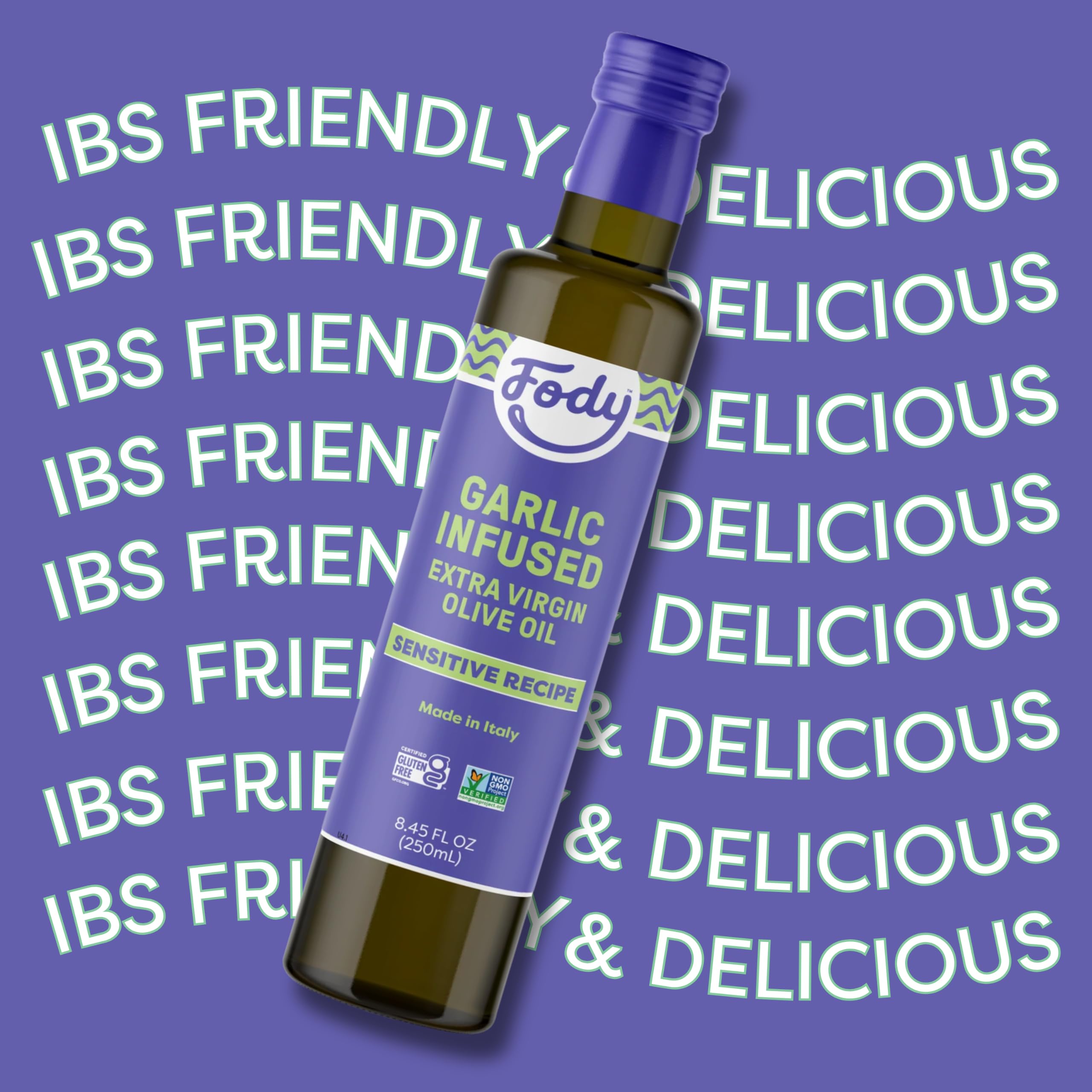 Fody aceite en sartén salteando verduras, sabor a ajo sin irritación digestiva