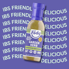 Fody aderezo Garden Herb etiqueta con ingredientes limpios y certificación low FODMAP