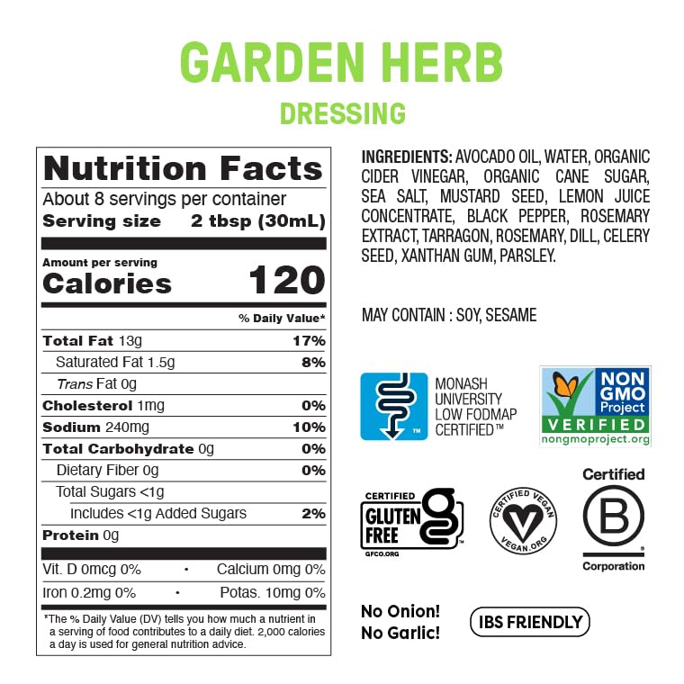 Fody aderezo Garden Herb textura cremosa en cucharada realza sabor saludable