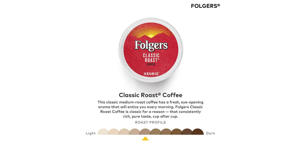 Folgers cápsula K-Cup primer plano detalle que sugiere frescura