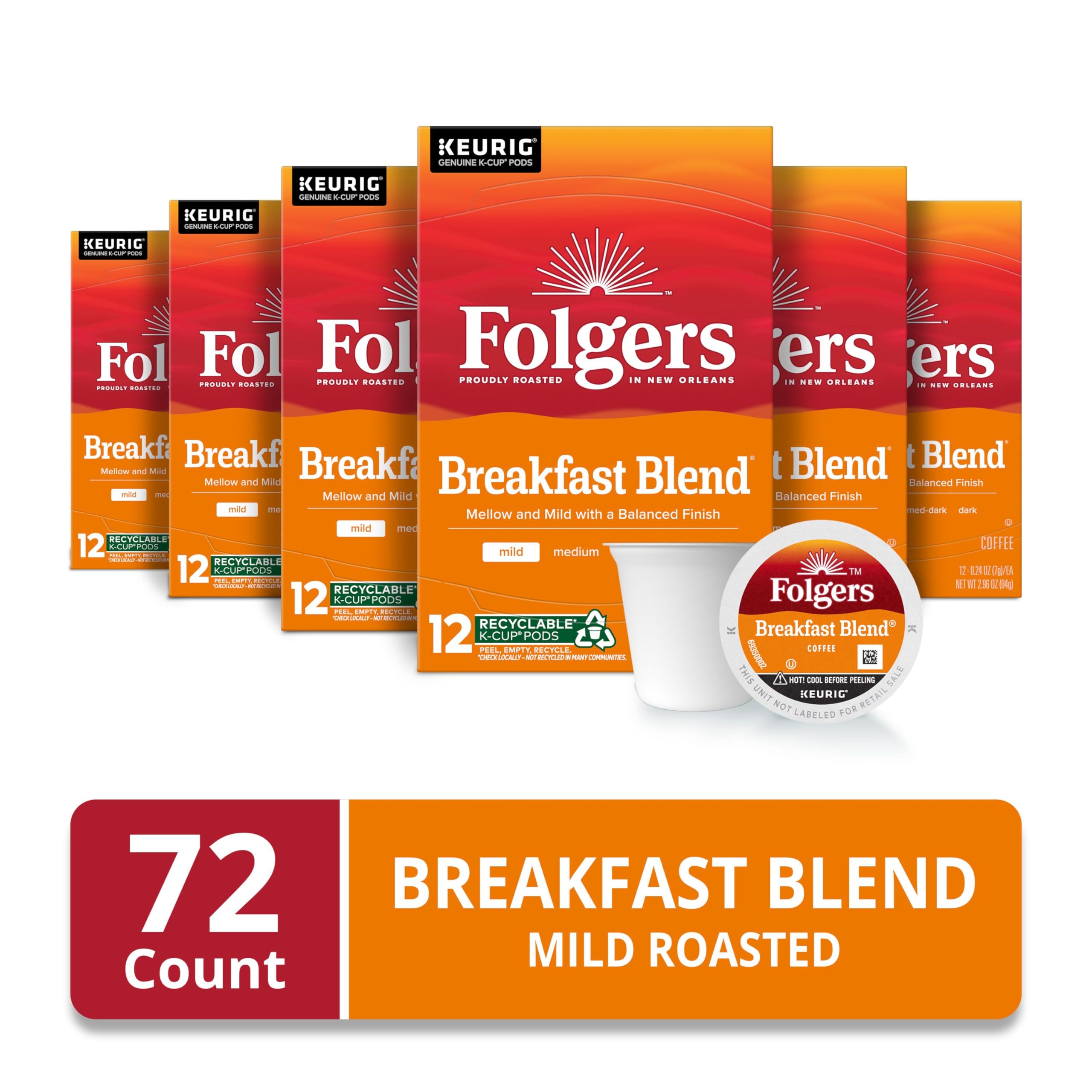 Folgers cápsula K-Cup vista superior enfocada, facilita uso rápido