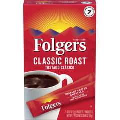 Folgers paquete frontal mostrando 12 paquetes y 84 sobres para conveniencia