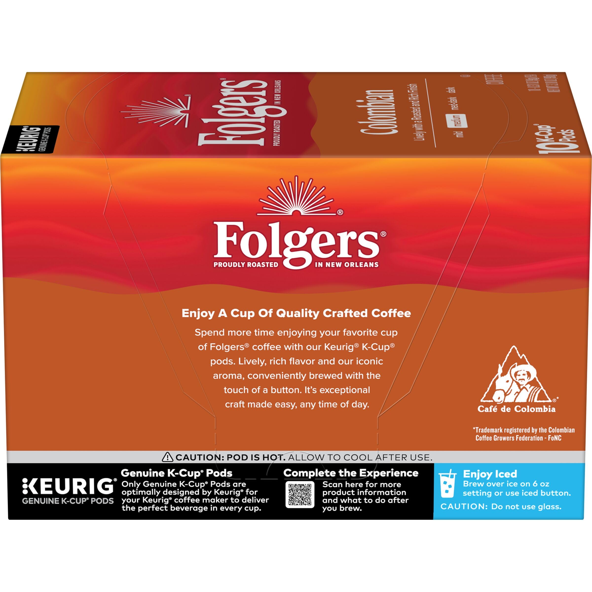 Folgers cápsula junto a mano para visualizar tamaño y facilidad