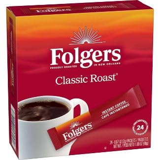 Folgers empaque abierto con 48 sobres, almacenamiento compacto