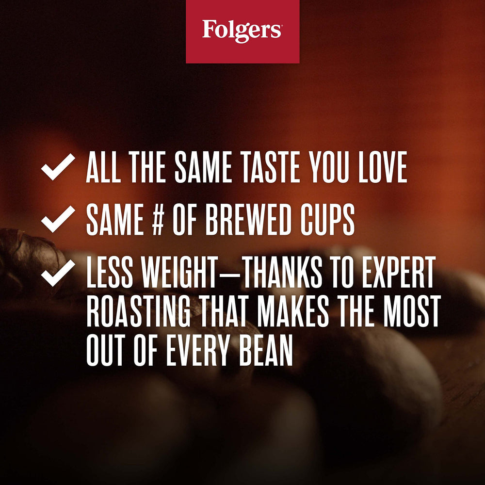 Folgers etiqueta con origen New Orleans asegurando tueste consistente