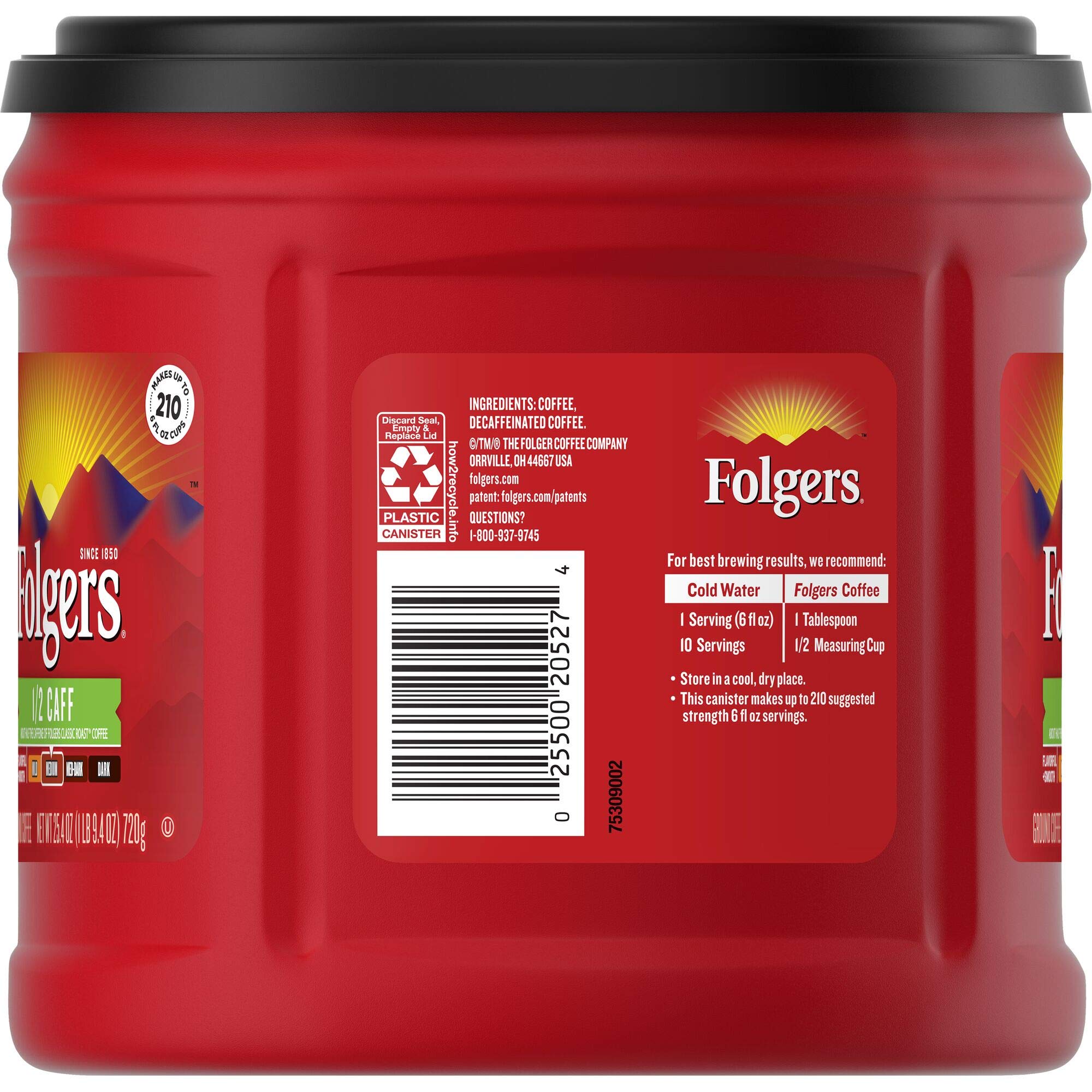 Folgers detalle de etiqueta con información de tueste medio y origen