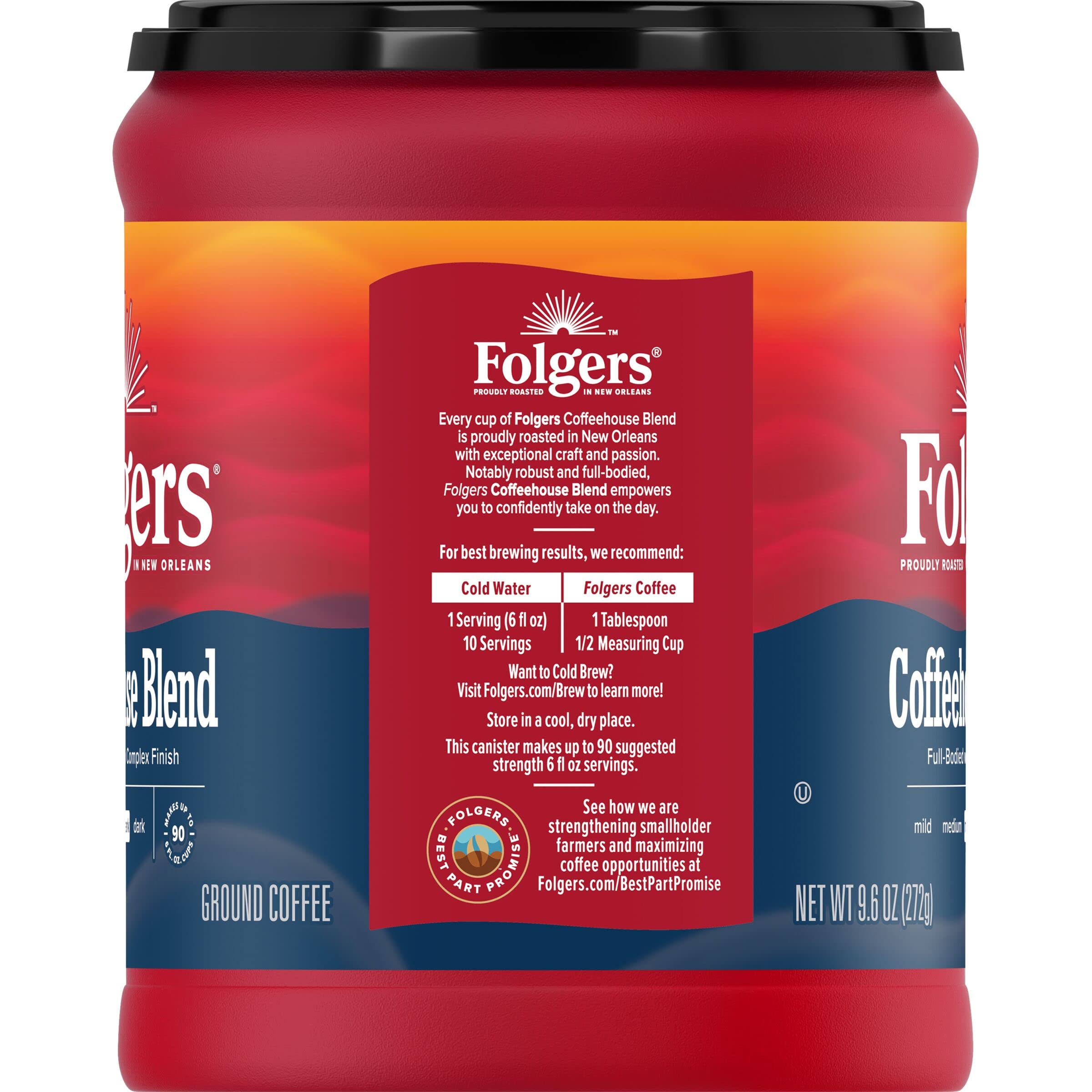 Folgers lata abierta que destaca el sello AromaSeal preservando frescura