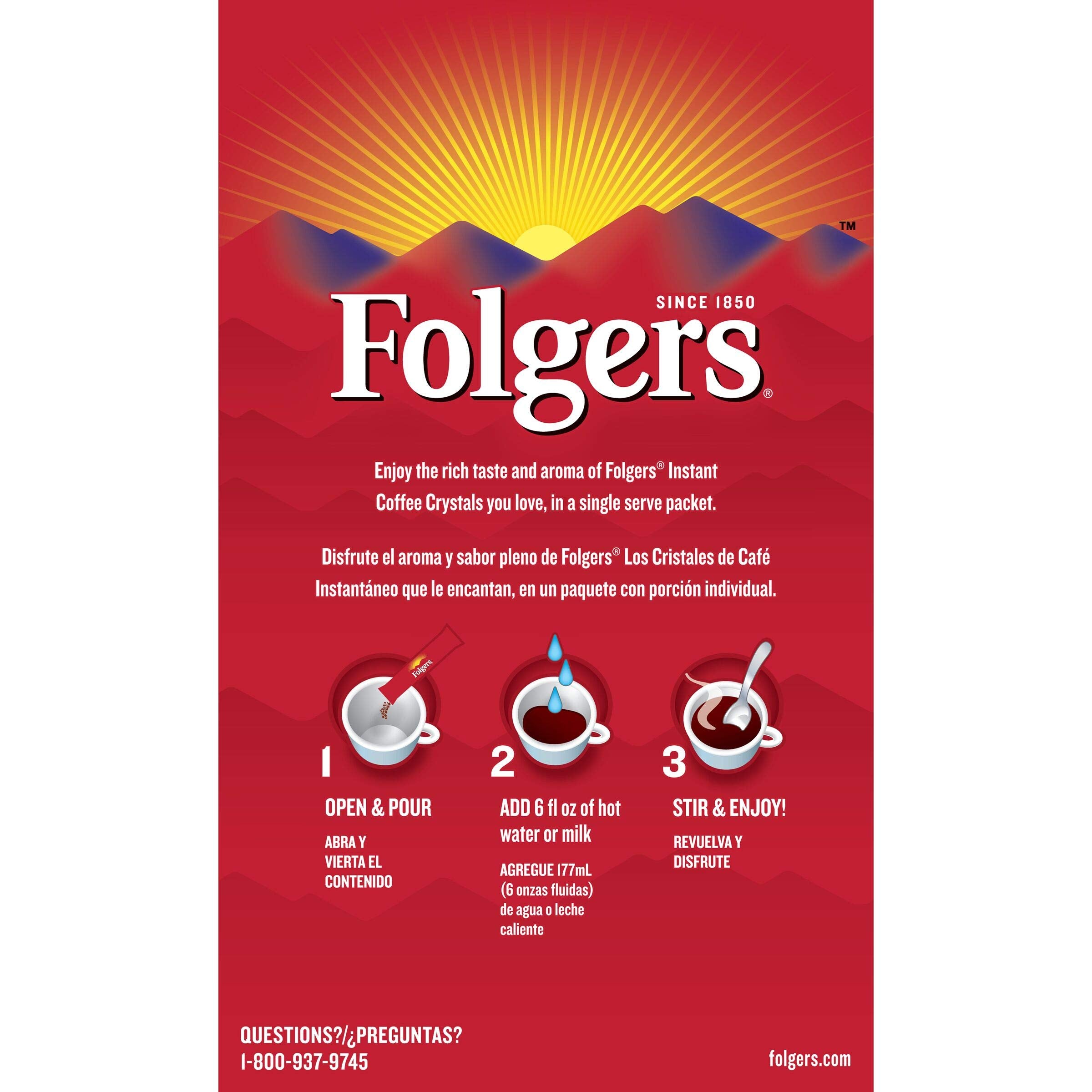 Folgers sobre individual en mano listo para preparar y llevar
