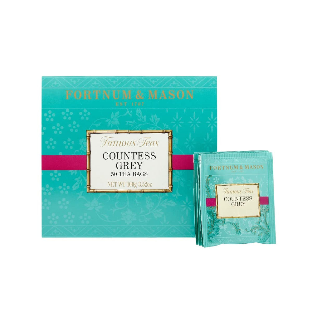 Fortnum & Mason caja frontal sellada con 50 bolsitas, presentación premium