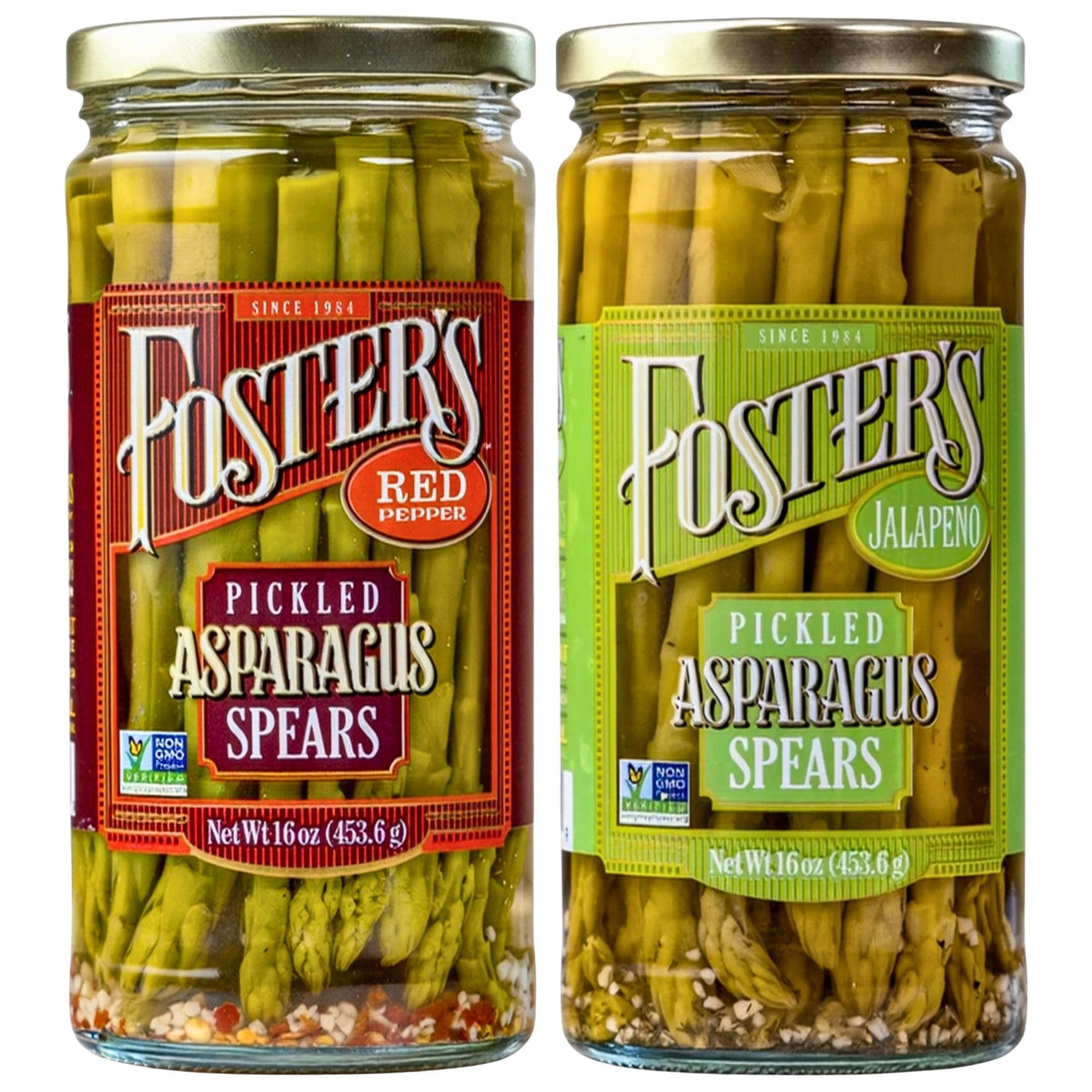 Foster's Since 1984 frasco frontal de espárragos con beneficio de sabor picante