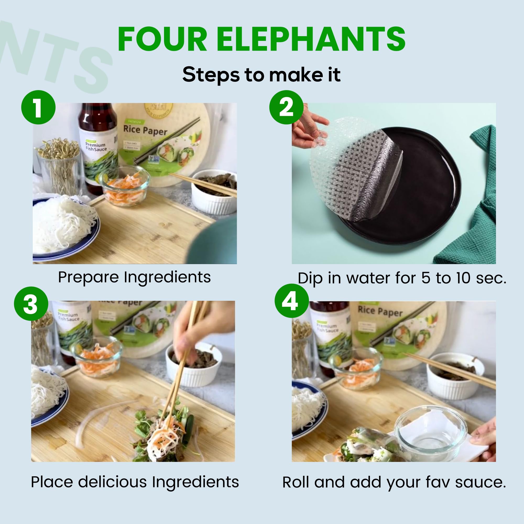 Four Elephants hoja junto a mano para comparar tamaño útil y versátil