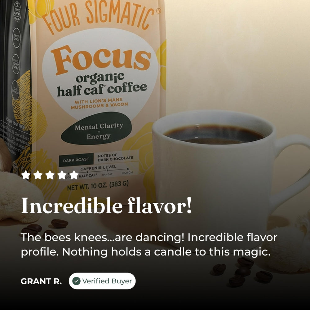 Four Sigmatic escena de cocina con café listo para beber, inspira consumo diario