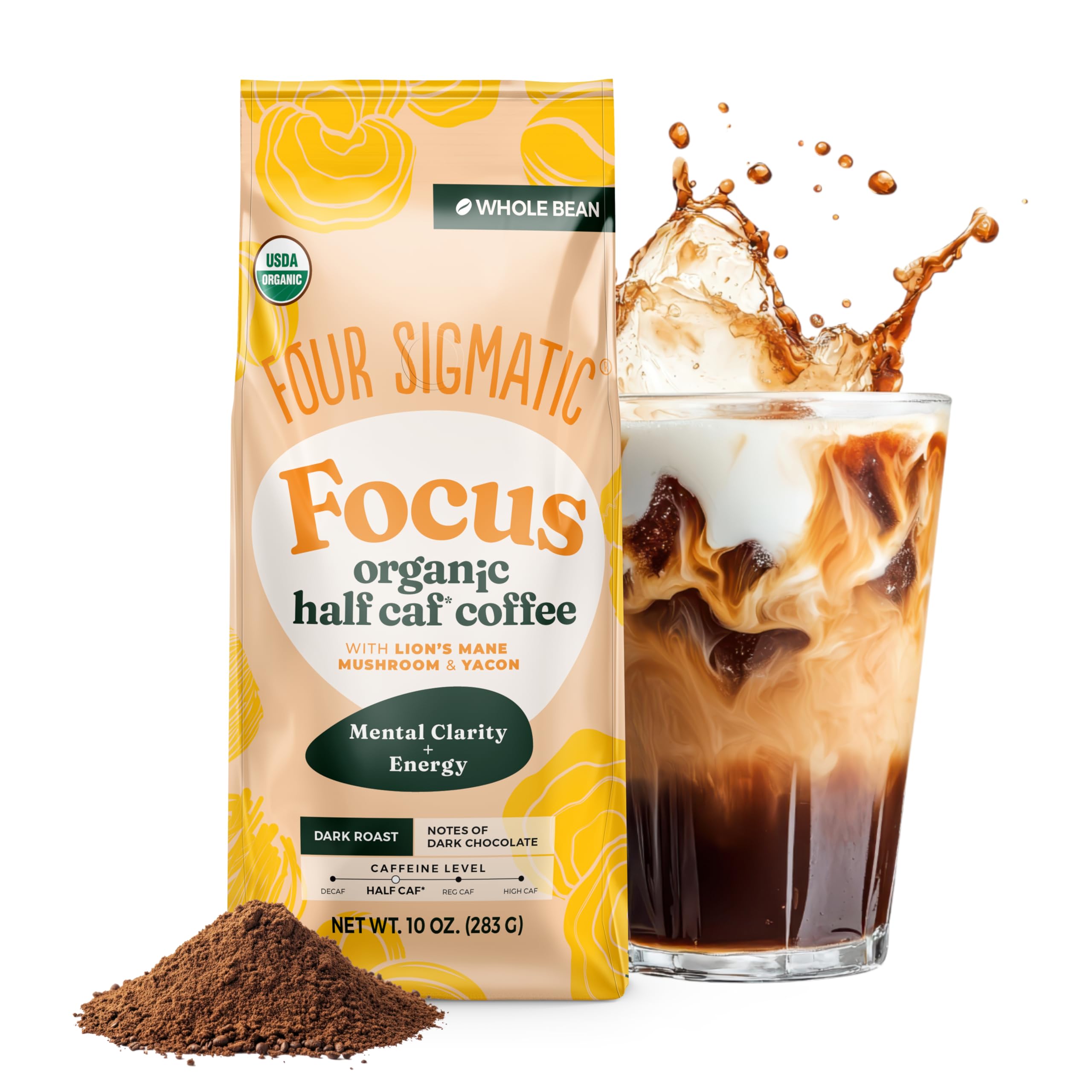 Four Sigmatic paquete frontal mostrando nombre y beneficio de energía equilibrada