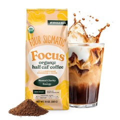 Four Sigmatic paquete frontal mostrando nombre y beneficio de energía equilibrada