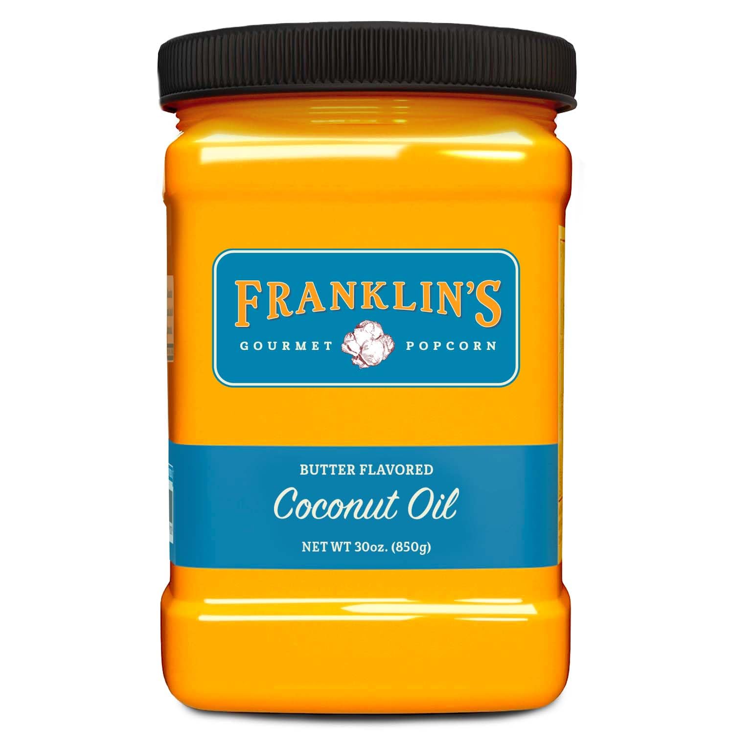 Franklin's Gourmet Popcorn envase frontal 30 oz mostrando cantidad y marca