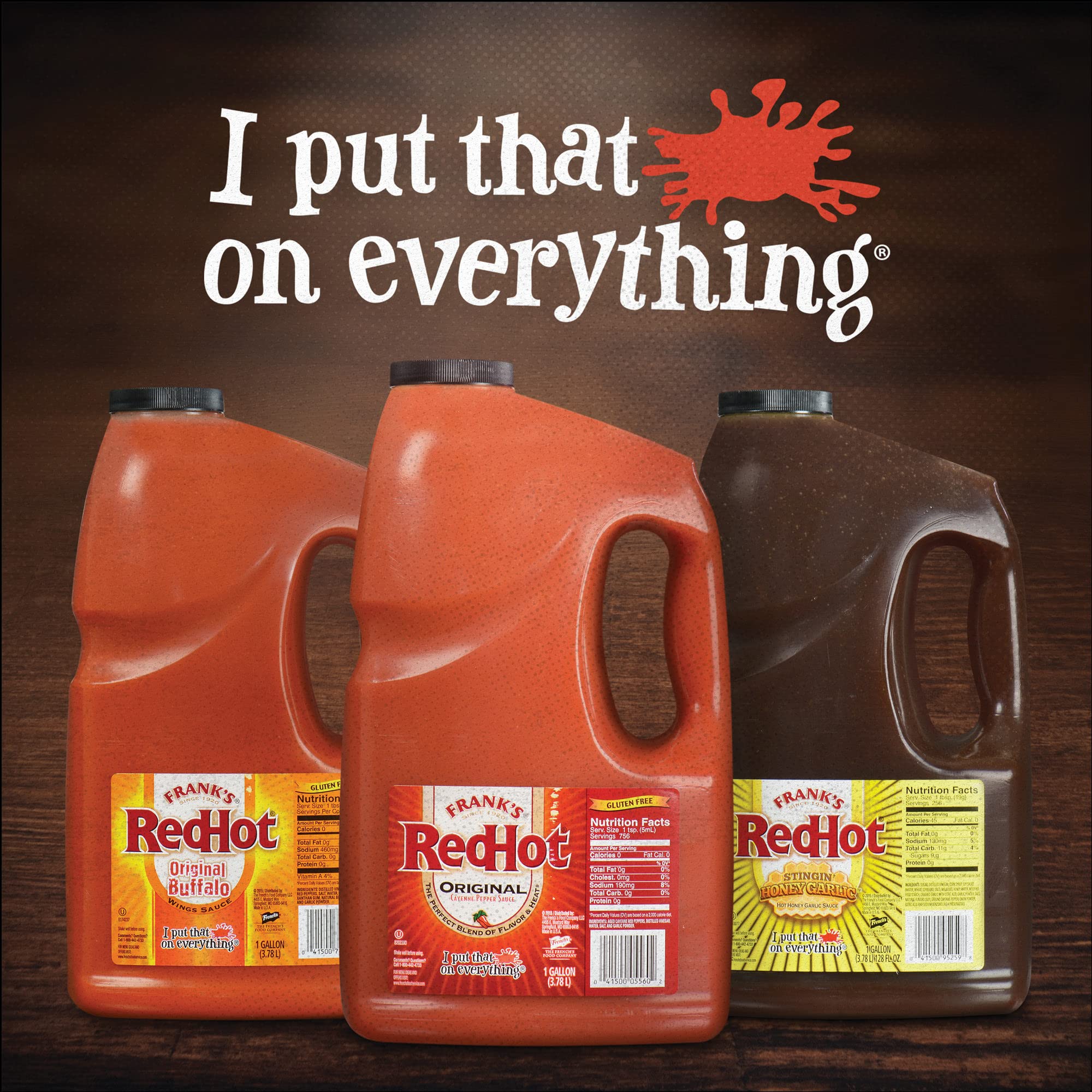 Frank's RedHot etiqueta con ingredientes visibles y sensación de calidad