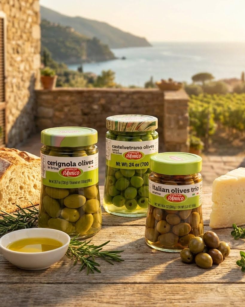 Fratelli D'Amico tabla de antipasti con aceitunas lista para compartir y disfrutar