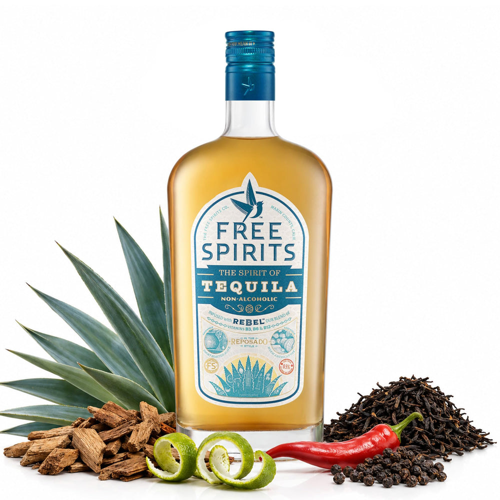 Free Spirits botella frontal 750 ml muestra alternativa de tequila sin alcohol