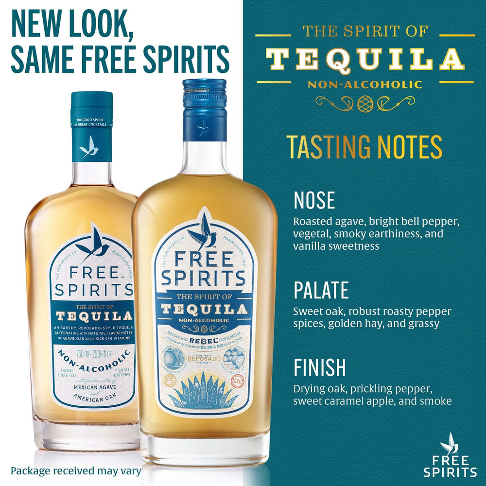 Free Spirits detalle de etiqueta que resalta sabor a agave asado