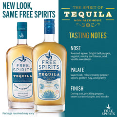 Free Spirits detalle de etiqueta que resalta sabor a agave asado