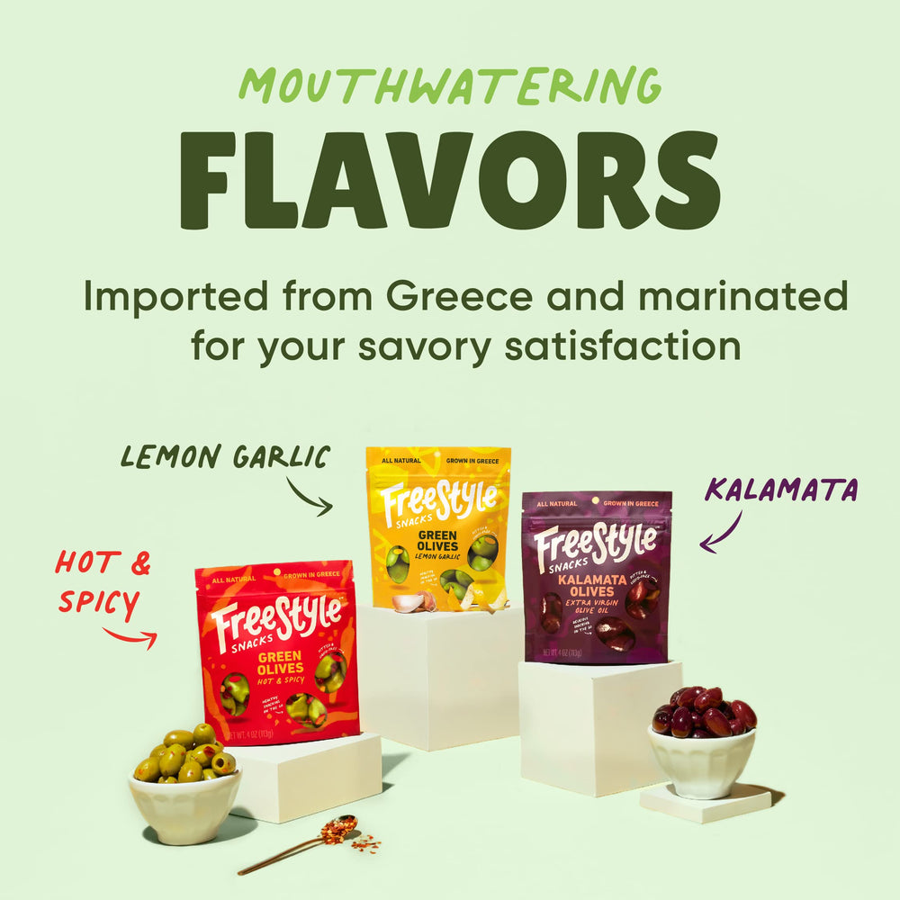 Freestyle Snacks primer plano de textura de aceituna mostrando jugosidad y sabor