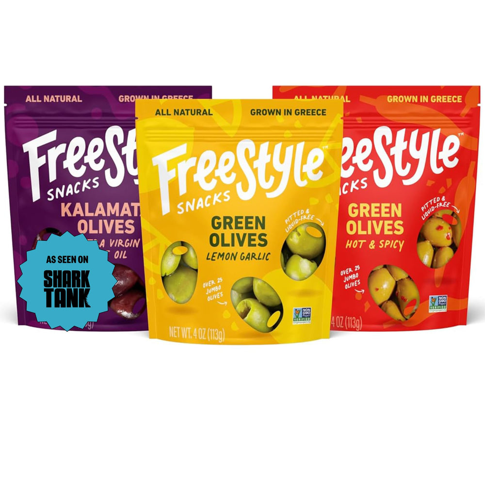 Freestyle Snacks paquete frontal mostrando tres pouches listos para llevar