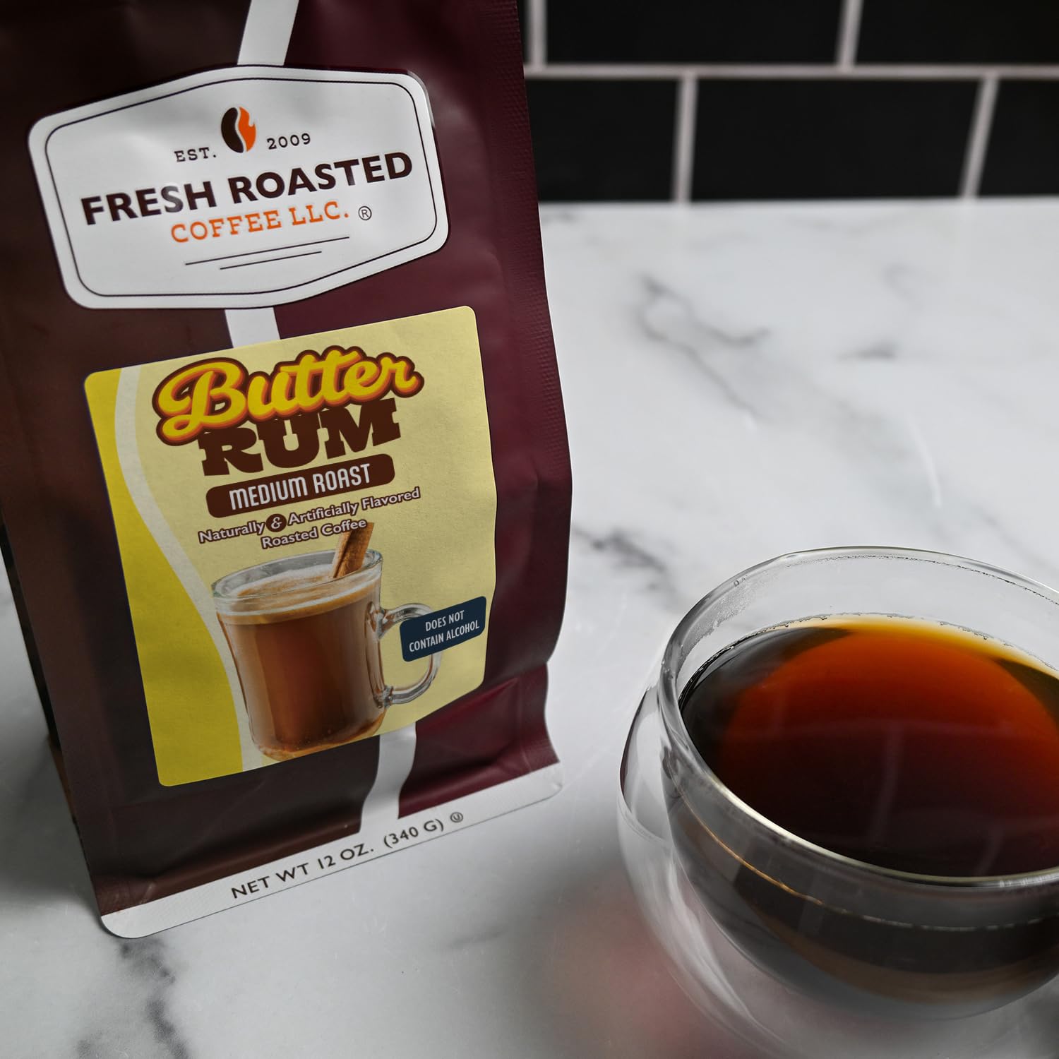 Fresh Roasted Coffee molido mostrando textura uniforme y aroma intenso