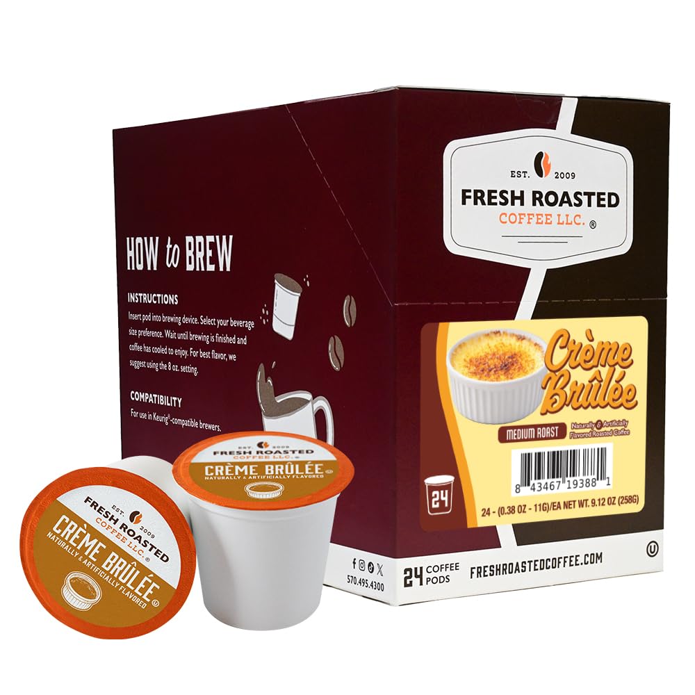 Fresh Roasted Coffee caja frontal con 24 cápsulas, presentación atractiva