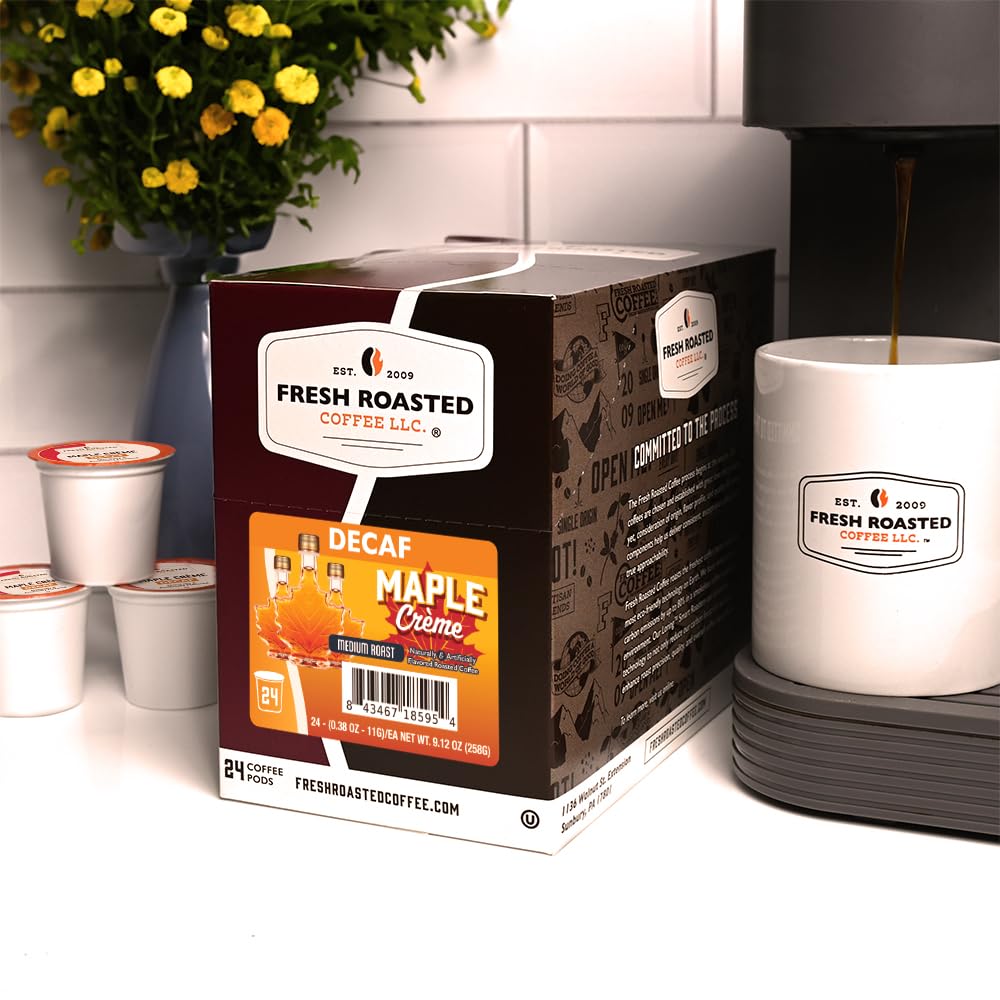Fresh Roasted Coffee cápsula colocada en cafetera Keurig compatible demostrando uso fácil