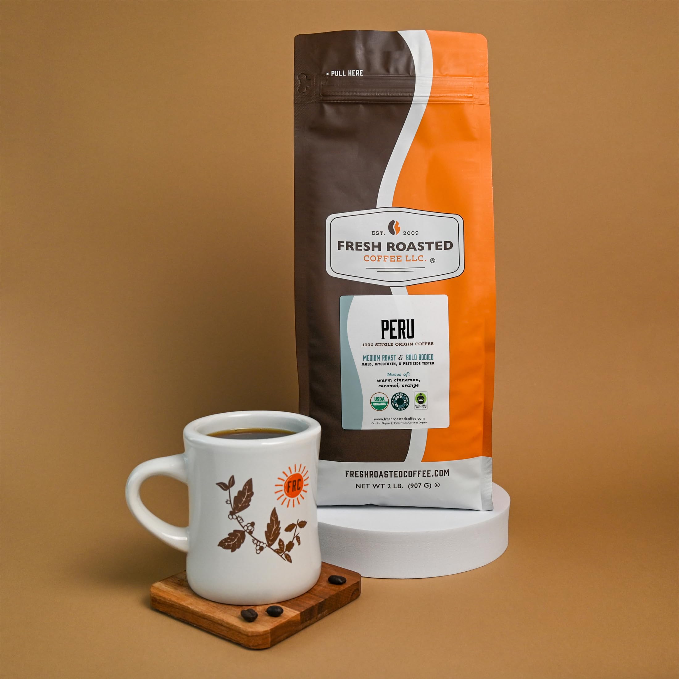 Fresh Roasted Coffee etiqueta con certificaciones USDA y prueba de terceros