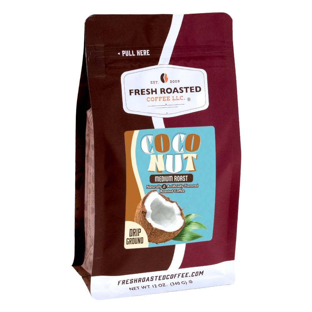 Fresh Roasted Coffee frente del paquete mostrando diseño y peso 12 oz