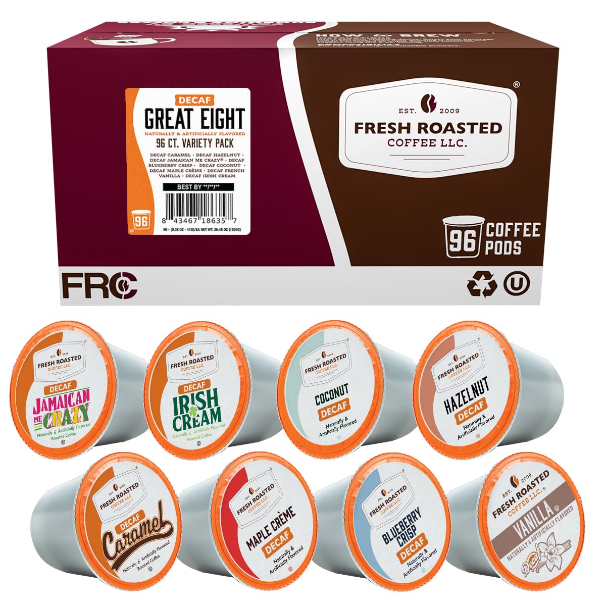 Fresh Roasted Coffee frente del empaque mostrando variedad, ideal para elegir sabores
