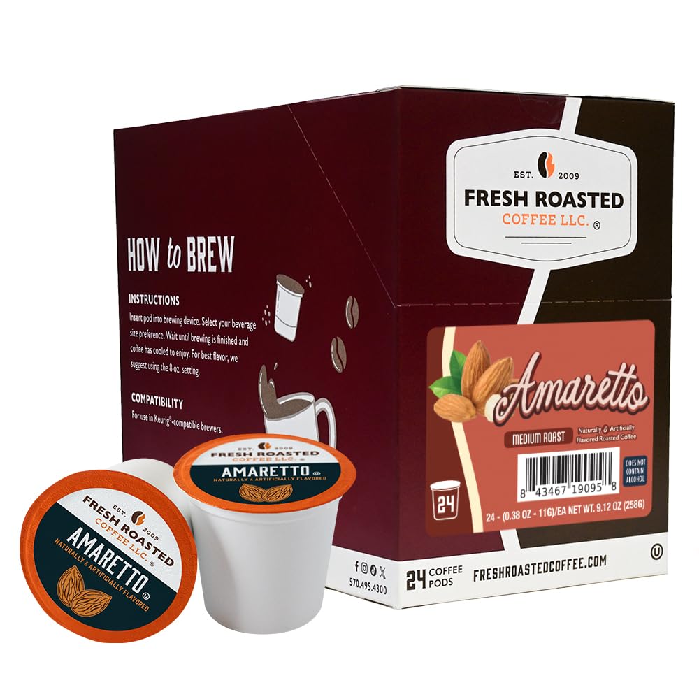 Fresh Roasted Coffee frente del paquete mostrando 24 cápsulas y diseño atractivo