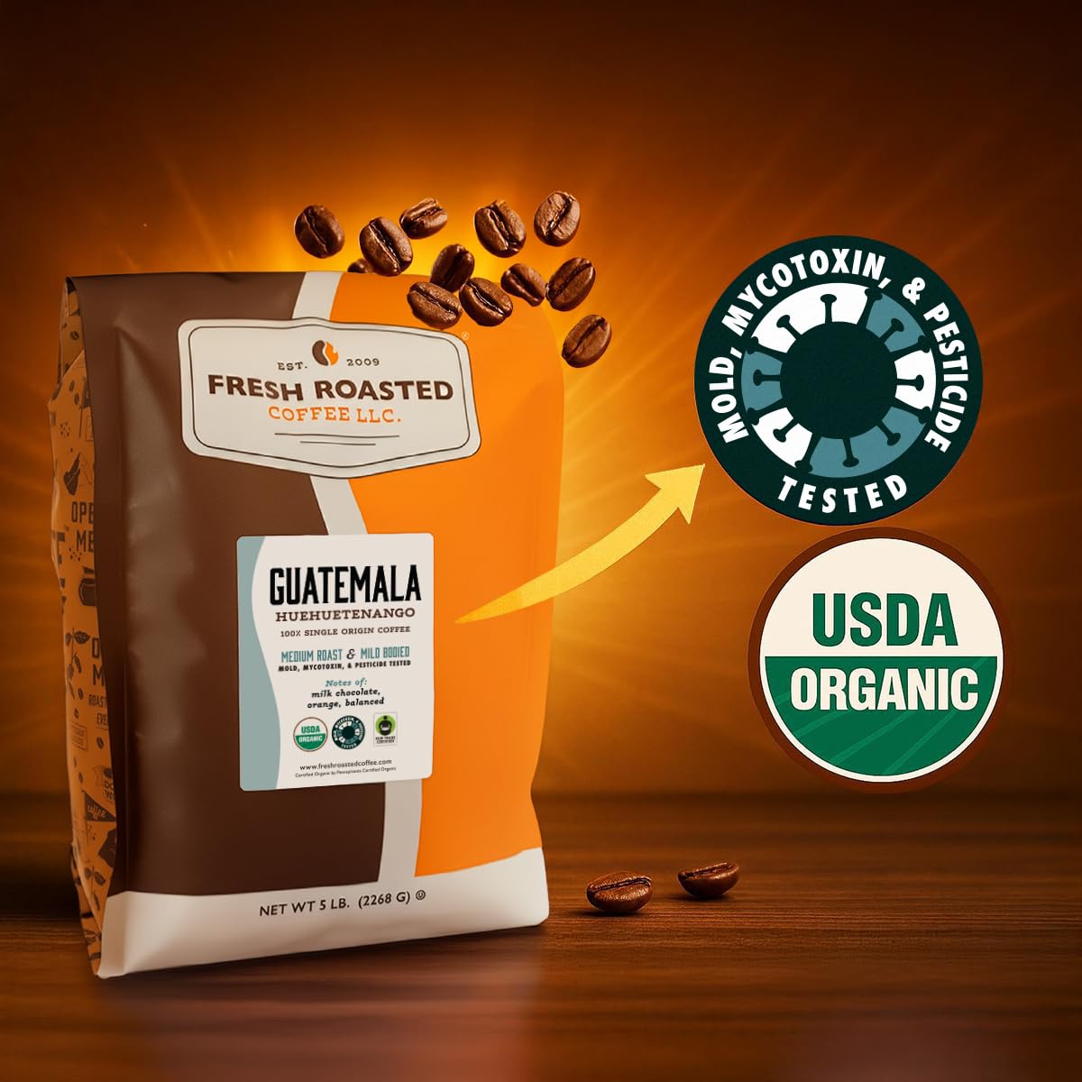 Fresh Roasted Coffee en mostrador de cafetería ilustrando su uso profesional y consistencia