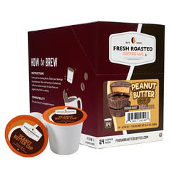 Fresh Roasted Coffee frontal del paquete mostrando 24 cápsulas y beneficios de sabor