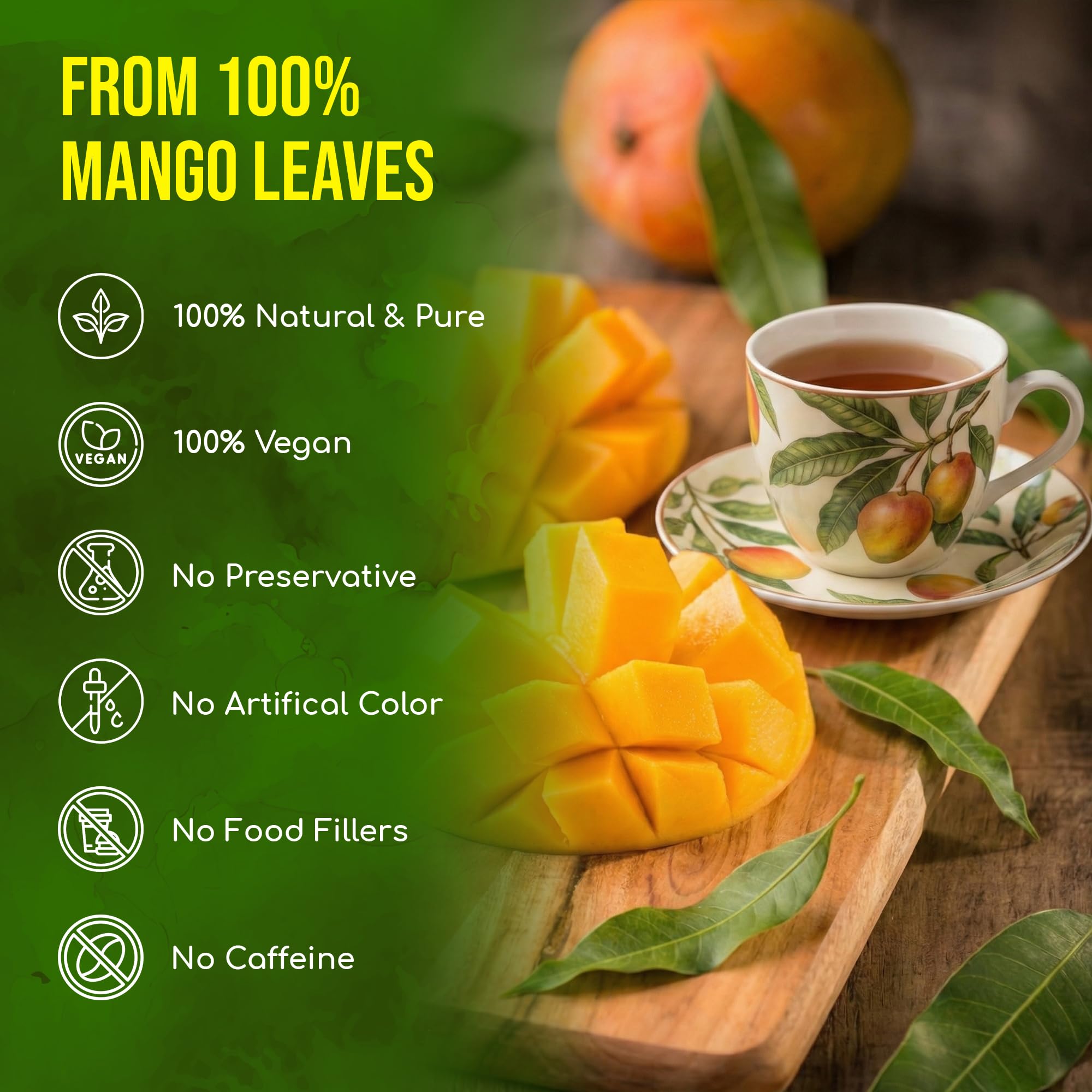 FRESHDRINKUS textura de hojas de mango molidas que conserva aroma natural