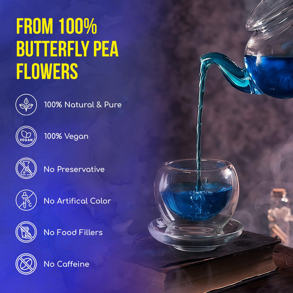 FreshDrinkUS infusión azul brillante en taza para momento relajante